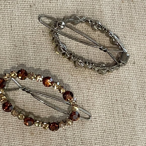 Topaz Color Oval Hair Clips with Rhinestones